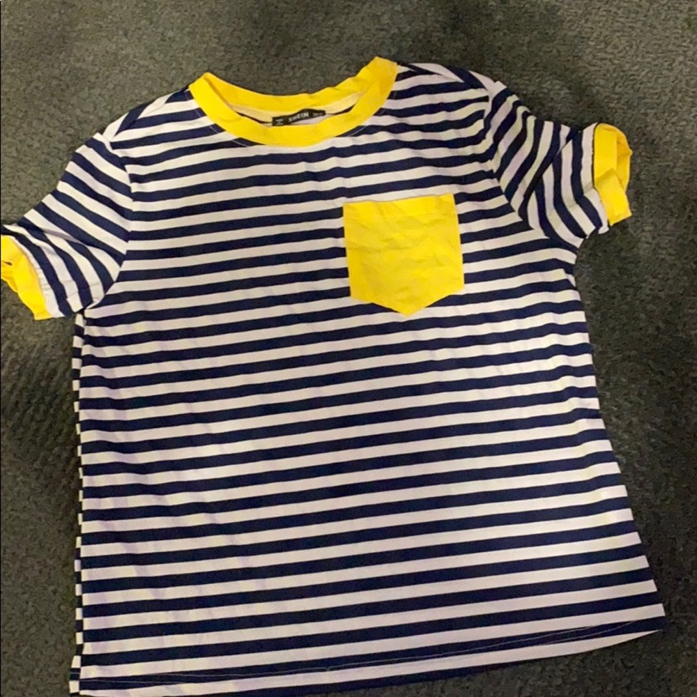 stripped shirt with yellow trimming